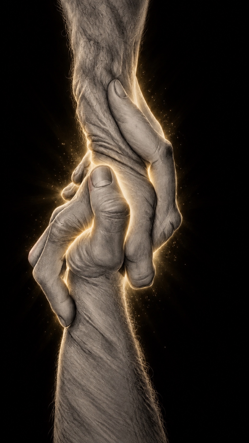 Golden illuminated hand-to-hand acrobatic grip